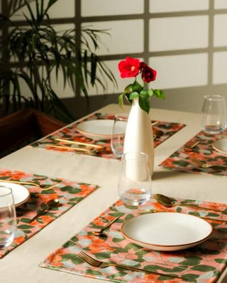 ABOLEE HOMES Rectangular Pack of 1 Table Placemat(Green, Orange, Polyester)