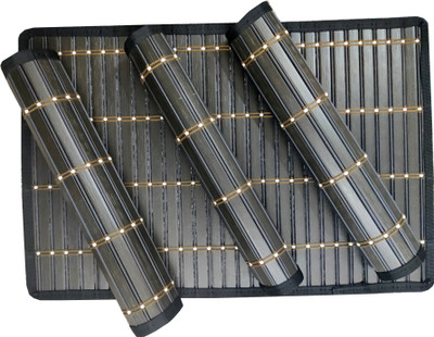 Saffrondecors Rectangular Pack of 4 Table Placemat(Black, PVC)