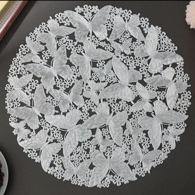 HomeCloud Round Pack of 2 Table Placemat(Silver, PVC)