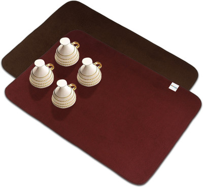 HOMESTIC Rectangular Pack of 2 Table Placemat(Brown, Maroon, Microfibre)