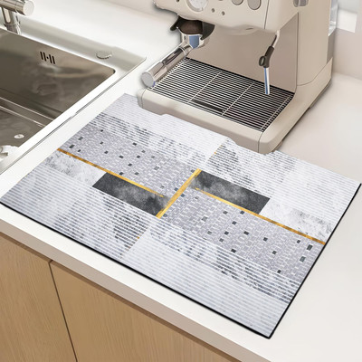ohello Rectangular Pack of 1 Table Placemat(Grey, Gold, Polyester, Rubber)