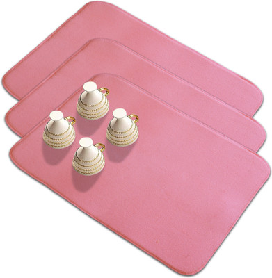 KUBER INDUSTRIES Rectangular Pack of 3 Table Placemat(Pink, Microfibre)