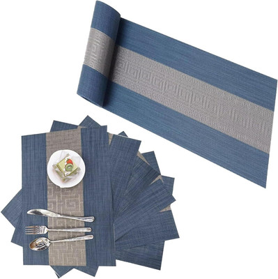NTBAY Rectangular Pack of 2 Table Placemat(Blue, Grey, PVC, Polyester)