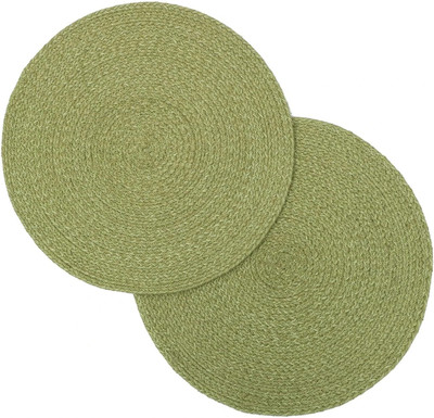 SIYA TEXTILES Round Pack of 2 Table Placemat(Green, Cotton)