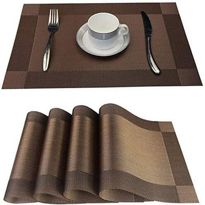 Tesot Rectangular Pack of 4 Table Placemat(Brown, PVC)