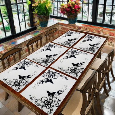 REVEXO Rectangular Pack of 6 Table Placemat(White, PVC)