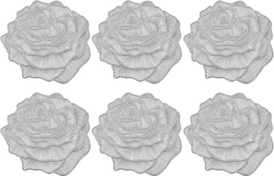 KUBER INDUSTRIES Round Pack of 6 Table Placemat(Silver, Leather)