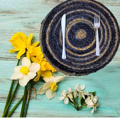 CANVASS Round Pack of 2 Table Placemat(Blue, Black, Jute)