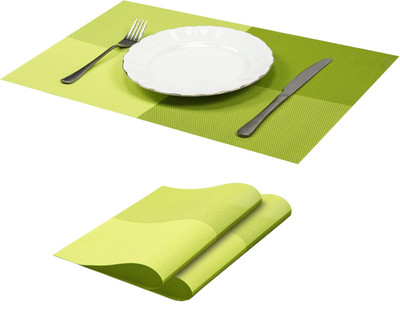YELONA Rectangular Pack of 2 Table Placemat(Dark Green, Light Green, PVC)
