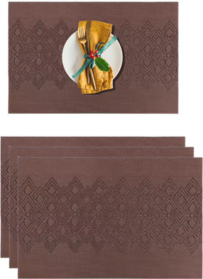 Lellow Rectangular Pack of 3 Table Placemat(Brown, PVC)