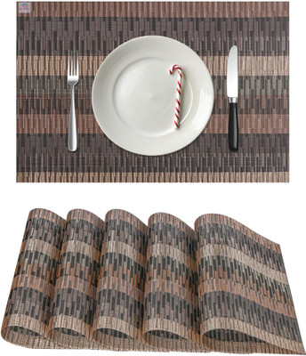 Heart Home Rectangular Pack of 6 Table Placemat(Brown, Polyester)