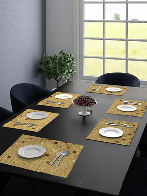 Saral Home Rectangular Pack of 6 Table Placemat(Gold, Velvet)