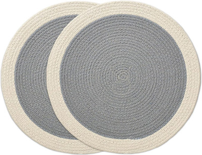 SIYA TEXTILES Round Pack of 2 Table Placemat(Grey, Jute)