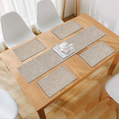 HOKiPO Rectangular Pack of 5 Table Placemat(Brown, PVC)