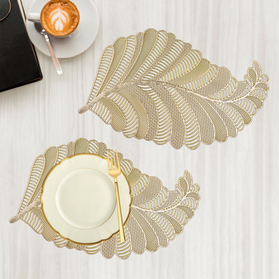 KUBER INDUSTRIES Rectangular Pack of 2 Table Placemat(Gold, Leather)