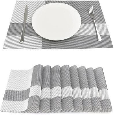 KitchEase Rectangular Pack of 8 Table Placemat(Grey, White, PVC)
