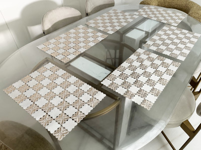 LaVichitra Rectangular Pack of 6 Table Placemat(Gold, White, PVC)