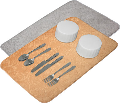 KUBER INDUSTRIES Rectangular Pack of 2 Table Placemat(Gold, Grey, Microfibre)