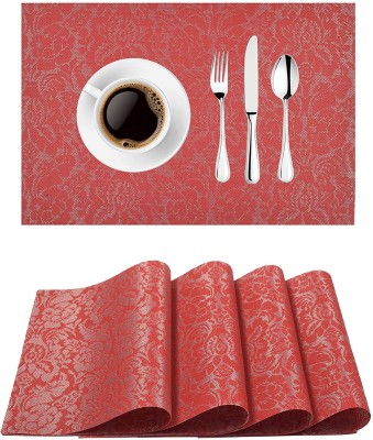 Daidokoro Rectangular Pack of 4 Table Placemat(Red, PVC)
