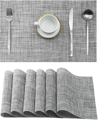 Kienlix Rectangular Pack of 4 Table Placemat(Grey, Polyester)