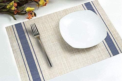 COZYZORO Rectangular Pack of 6 Table Placemat(Blue, White, PVC)