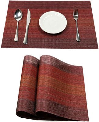 HomeHunt Rectangular Pack of 2 Table Placemat(Maroon, Orange, Red, PVC)