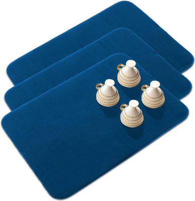KUBER INDUSTRIES Rectangular Pack of 3 Table Placemat(Blue, Microfibre)
