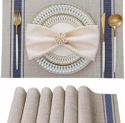 Stadash Rectangular Pack of 6 Table Placemat(Blue, PVC)