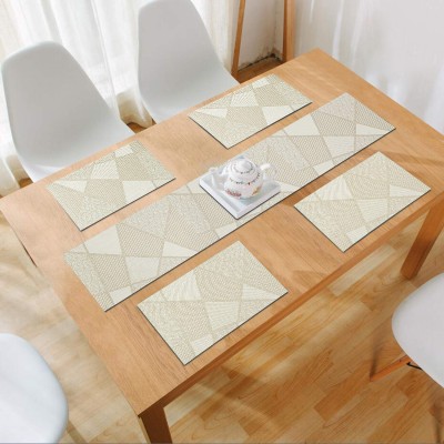 HOKiPO Rectangular Pack of 5 Table Placemat(Beige, PVC)