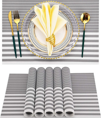 YELONA Rectangular Pack of 6 Table Placemat(Grey, White, PVC)