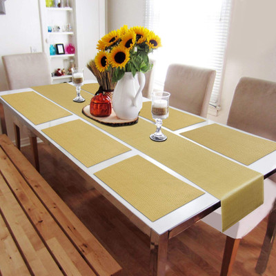 HOKiPO Rectangular Pack of 7 Table Placemat(Gold, PVC)