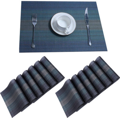 YELONA Rectangular Pack of 12 Table Placemat(Blue, PVC)