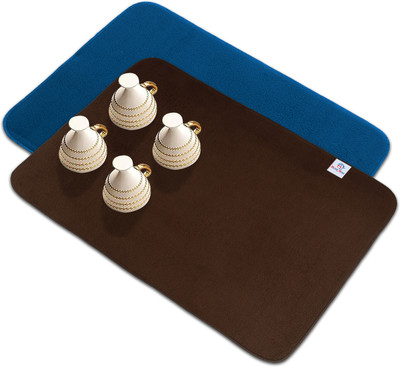 Heart Home Rectangular Pack of 2 Table Placemat(Blue, Brown, Microfibre)