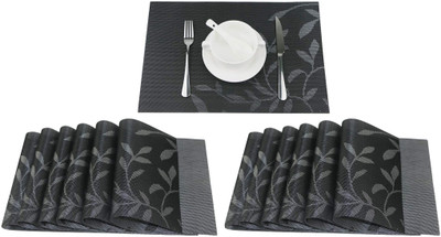 YELONA Rectangular Pack of 12 Table Placemat(Black, PVC)