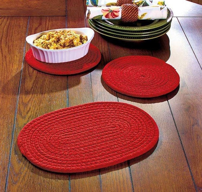 DKDECORATIVE Round Reversible Cotton Coaster Set(Pack of 6)