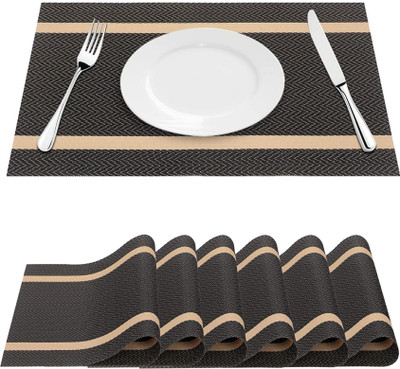 YELONA Rectangular Pack of 6 Table Placemat(Black, Gold, PVC)