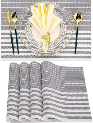 DANSR Rectangular Pack of 4 Table Placemat(Grey, PVC)