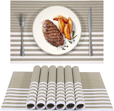 YELONA Rectangular Pack of 6 Table Placemat(Brown, White, PVC)