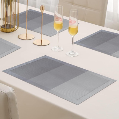 HomeCloud Rectangular Pack of 4 Table Placemat(Grey, PVC)