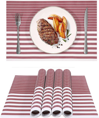 KitchEase Rectangular Pack of 4 Table Placemat(Maroon, White, PVC)