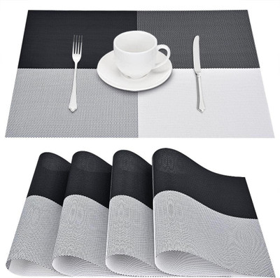 ON GATE Rectangular Pack of 4 Table Placemat(Black, White, Polyester)