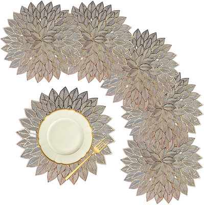 HOMESTIC Round Pack of 6 Table Placemat(Gold, Leather)