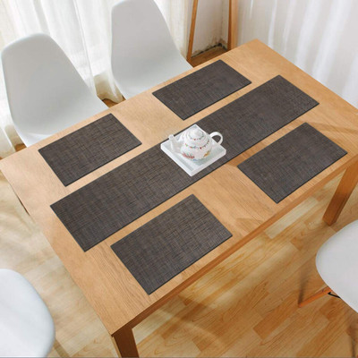 HOKiPO Rectangular Pack of 5 Table Placemat(Brown, PVC)