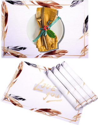 Daidokoro Rectangular Pack of 4 Table Placemat(White, Gold, PVC)