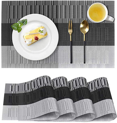 KitchEase Rectangular Pack of 4 Table Placemat(Grey, Black, PVC)