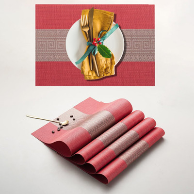 Daidokoro Rectangular Pack of 4 Table Placemat(Red, Grey, PVC)