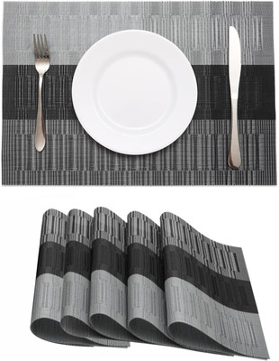 CASA FURNISHING Rectangular Pack of 6 Table Placemat(Grey, Black, PVC)