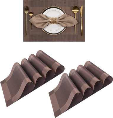 YELONA Rectangular Pack of 8 Table Placemat(Brown, PVC)