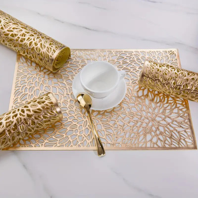 Dakshya Industries Rectangular Pack of 4 Table Placemat(Gold, PVC)