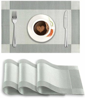 HOKiPO Rectangular Pack of 4 Table Placemat(Silver, PVC)
